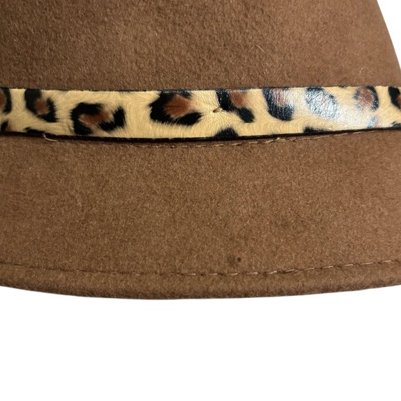 100% Wool Bucket Hat Faux Leather Animal Print Trim - Picture 4 of 7